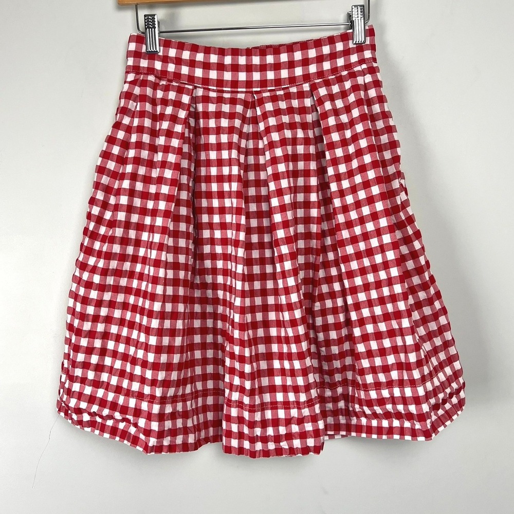 Vtg Red Gingham Check Pleated Cotton Skirt High Waist Sz 4 Cottagecore Mod Pinup